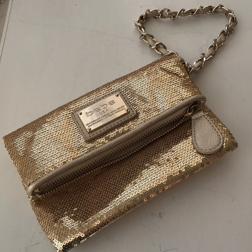 Gold sequined wristlet clutch